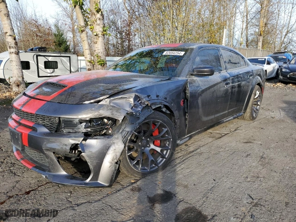 2022 Dodge Charger SRT Hellcat Widebody with VIN 2C3CDXL97NH155124, listed as a Copart auction lot 82694254 with 27,678 mi miles and Salvage Title. Bid and sale history available at carsss.com. Image 1.