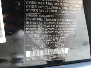 2017 Land Rover Range Rover z VIN SALGR2FK3HA352061, wystawiony jako Copart lot #89374395 z przebiegiem 58 085 mil mil oraz Szkoda całkowita • Salvage title. Historia ofert i sprzedaży dostępna na DreamBid. Obrazek 14.