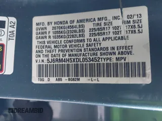 2013 Honda CR-V EX with VIN 5J6RM4H5XDL053452, listed as a IAAI auction lot 41790434 with 195,511 mi miles. Bid and sale history available at carsss.com. Image 9.