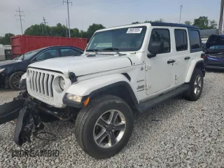 2019 Jeep Wrangler Unlimited Sahara with VIN 1C4HJXEG6KW580031, listed as a Copart auction lot 59687835 with 136,590 mi miles and Salvage title. Bid and sale history available at DreamBid. Image 1.