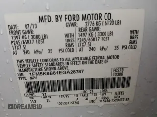 2014 Ford Explorer with VIN 1FM5K8B81EGA28787, listed as a Copart auction lot 58250495 with 193,340 mi miles and Salvage title. Bid and sale history available at DreamBid. Image 14.
