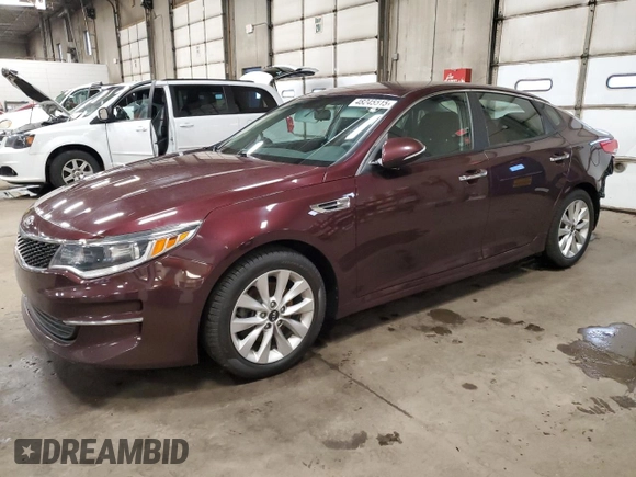 2016 Kia Optima LX with VIN 5XXGT4L36GG004985, listed as a Copart auction lot 48245515 with 127,315 mi miles and Salvage Title. Bid and sale history available at carsss.com. Image 1.
