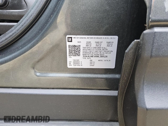 2021 GMC Terrain SLE with VIN 3GKALMEV6ML369126, listed as a Copart auction lot 60370065 with 118,827 mi miles and Clean title. Bid and sale history available at DreamBid. Image 12.