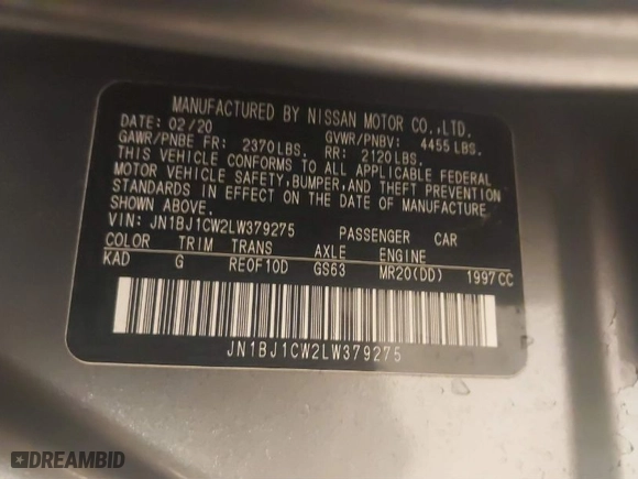 2020 Nissan Rogue Sport S with VIN JN1BJ1CW2LW379275, listed as a IAAI auction lot 41686820 with 34,091 mi miles. Bid and sale history available at carsss.com. Image 9.