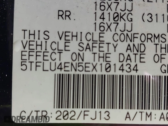 2014 Toyota Tacoma with VIN 5TFLU4EN5EX101434, listed as a IAAI auction lot 42273927 with 216,394 mi miles and . Bid and sale history available at DreamBid. Image 9.