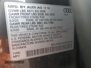 2019 Audi Q8 Premium z VIN WA1AVAF10KD020279, wystawiony jako Copart lot #63042205 z przebiegiem 102 032 mil mil oraz Szkoda całkowita • Salvage title. Historia ofert i sprzedaży dostępna na DreamBid. Obrazek 14.