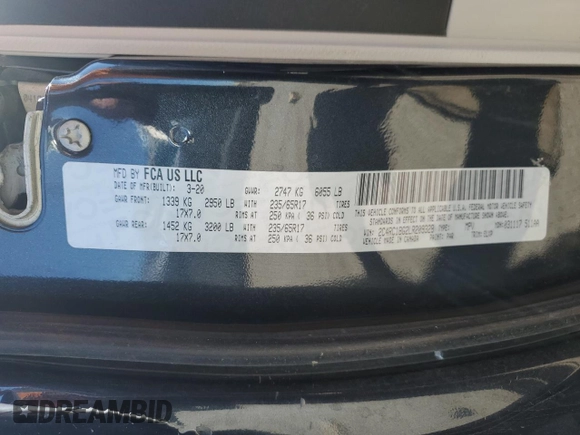 2020 Chrysler Pacifica Touring L with VIN 2C4RC1BG2LR209328, listed as a Copart auction lot 55634475 with 156,604 mi miles and Salvage title. Bid and sale history available at DreamBid. Image 13.