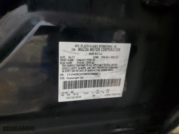 2011 Mazda Mazda6 i Touring with VIN 1YVHZ8CH7B5M30455, listed as a Copart auction lot 42306235 with 183,202 mi miles and Salvage Title. Bid and sale history available at carsss.com. Image 12.