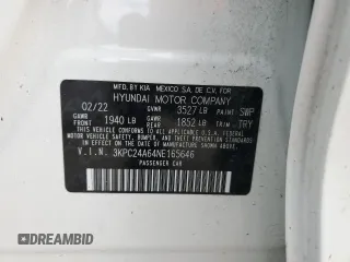 2022 Hyundai Accent SEL with VIN 3KPC24A64NE165646, listed as a Copart auction lot 73515173 with 19,825 mi miles. Bid and sale history available at carsss.com. Image 12.