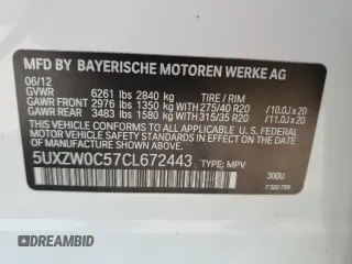2012 BMW X5 35d with VIN 5UXZW0C57CL672443, listed as a Copart auction lot 55689215 with 247,014 mi miles and Clean title. Bid and sale history available at DreamBid. Image 13.