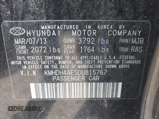 2013 Hyundai Elantra GLS z VIN KMHDH4AE5DU815767, wystawiony jako IAAI lot #42249832 z przebiegiem 188 000 mil mil oraz . Historia ofert i sprzedaży dostępna na DreamBid. Obrazek 9.
