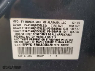 2010 Honda Ridgeline RTL with VIN 5FPYK1F50AB005120, listed as a Copart auction lot 53569115 with 173,878 mi miles and Salvage Title. Bid and sale history available at carsss.com. Image 14.