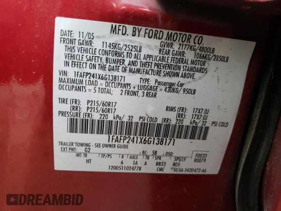 2006 Ford Five Hundred SEL with VIN 1FAFP241X6G138171, listed as a Copart auction lot 78284204 with 112,912 mi miles and Salvage Title. Bid and sale history available at carsss.com. Image 14.
