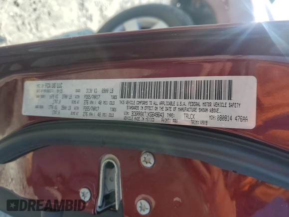 2019 Ram 1500 Express with VIN 3C6RR6KT1KG649643, listed as a Copart auction lot 60594145 with 121,740 mi miles and Salvage title. Bid and sale history available at DreamBid. Image 13.