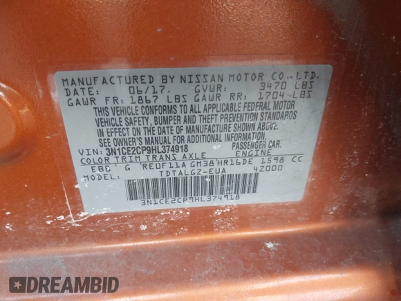 2017 Nissan Note S Plus with VIN 3N1CE2CP9HL374918, listed as a IAAI auction lot 41384574 with 134,425 mi miles and . Bid and sale history available at DreamBid. Image 9.