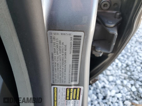 2005 Volkswagen Passat GLS with VIN WVWAD63B15P032060, listed as a Copart auction lot 86835504 with 314,372 mi miles and Salvage title. Bid and sale history available at DreamBid. Image 12.