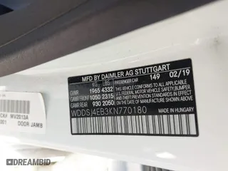 2019 Mercedes-Benz CLA with VIN WDDSJ4EB3KN770180, listed as a IAAI auction lot 41184295 with 61,417 mi miles. Bid and sale history available at carsss.com. Image 9.