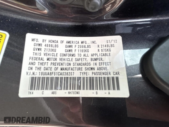 2012 Acura TL Tech Auto with VIN 19UUA8F51CA038207, listed as a Copart auction lot 52822055 with 149,409 mi miles and Clean Title. Bid and sale history available at carsss.com. Image 10.