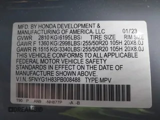 2023 Honda Pilot Elite with VIN 5FNYG1H83PB008488, listed as a IAAI auction lot 41857547 with 32,607 mi miles. Bid and sale history available at carsss.com. Image 9.
