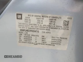 2015 Chevrolet Equinox LTZ with VIN 2GNFLHE37F6334715, listed as a IAAI auction lot 42006735 with 87,124 mi miles. Bid and sale history available at carsss.com. Image 9.