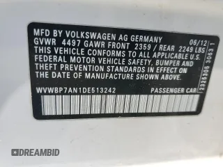 2013 Volkswagen CC R-Line with VIN WVWBP7AN1DE513242, listed as a Copart auction lot 58666524 with 53,460 mi miles and Salvage Title. Bid and sale history available at carsss.com. Image 12.