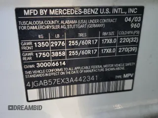 2003 Mercedes-Benz M 350 z VIN 4JGAB57EX3A442341, wystawiony jako Copart lot #50286065 z przebiegiem 281 977 mil mil oraz Czysty tytuł • Clean title. Historia ofert i sprzedaży dostępna na DreamBid. Obrazek 13.