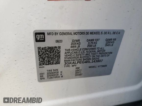 2024 GMC Terrain SLT z VIN 3GKALPEG4RL143807, wystawiony jako Copart lot #54119235 z przebiegiem 29 812 mil mil oraz Szkoda całkowita • Salvage title. Historia ofert i sprzedaży dostępna na DreamBid. Obrazek 13.