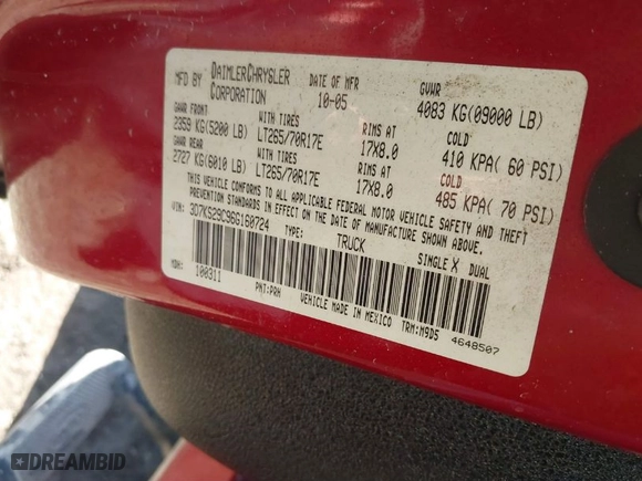 2006 Dodge Ram 2500 SLT with VIN 3D7KS29C96G160724, listed as a IAAI auction lot 41755252 with 291,897 mi miles. Bid and sale history available at carsss.com. Image 9.