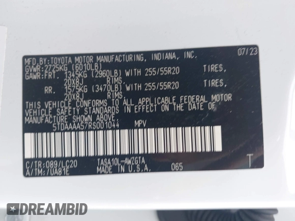 2024 Toyota Highlander XLE z VIN 5TDAAAA57RS001044, wystawiony jako IAAI lot #41132787 z przebiegiem 18 654 mil mil oraz . Historia ofert i sprzedaży dostępna na DreamBid. Obrazek 9.