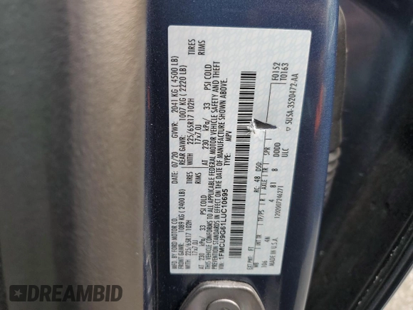 2020 Ford Escape SE with VIN 1FMCU9G61LUC10695, listed as a Copart auction lot 52373225 with 90,949 mi miles and Salvage title. Bid and sale history available at DreamBid. Image 13.