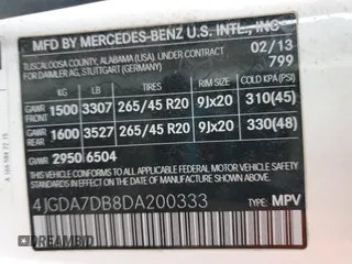 2013 Mercedes-Benz M 550 with VIN 4JGDA7DB8DA200333, listed as a Copart auction lot 85099484 with 204,839 mi miles and Salvage title. Bid and sale history available at DreamBid. Image 14.