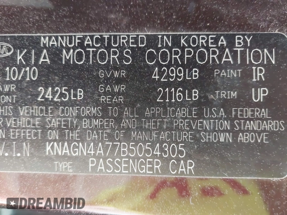 2011 Kia Optima EX z VIN KNAGN4A77B5054305, wystawiony jako IAAI lot #42387864 z przebiegiem 147 229 mil mil oraz . Historia ofert i sprzedaży dostępna na DreamBid. Obrazek 9.