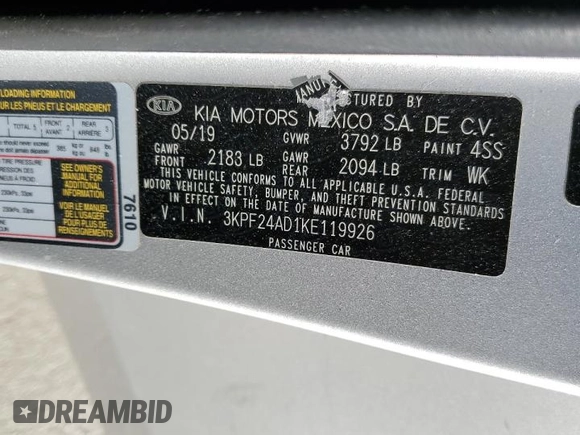 2019 Kia Forte LXS z VIN 3KPF24AD1KE119926, wystawiony jako Copart lot #49107035 z przebiegiem 79 623 mil mil oraz Szkoda całkowita • Salvage title. Historia ofert i sprzedaży dostępna na DreamBid. Obrazek 14.