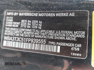 2015 BMW 4 Series 435i with VIN WBA3T3C51FP939555, listed as a IAAI auction lot 41815749 with 57,480 mi miles and . Bid and sale history available at carsss.com. Image 9.