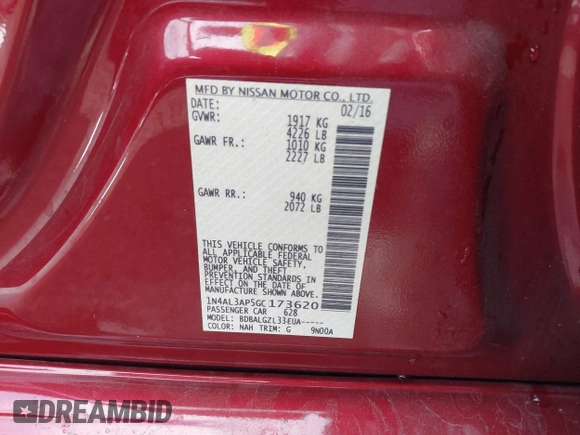 2016 Nissan Altima S with VIN 1N4AL3AP5GC173620, listed as a IAAI auction lot 41785519 with 97,449 mi miles and . Bid and sale history available at DreamBid. Image 9.