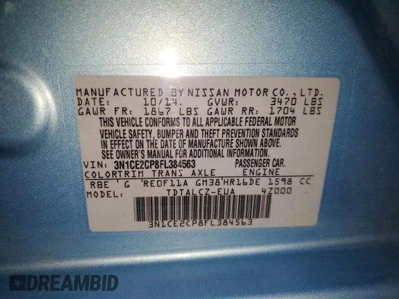 2015 Nissan Note SL с VIN 3N1CE2CP8FL384563, выставлен на аукционе Copart как лот 86103714 с пробегом 52 171 миль миль и Чистый • Clean title. История ставок и продаж доступна на DreamBid. Изображение 12.