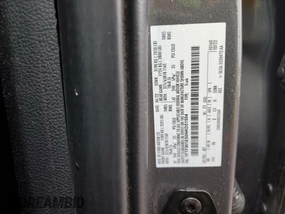 2022 Ford F-150 XL with VIN 1FTFW1E50NKD51554, listed as a Copart auction lot 48054025 with 40,898 mi miles and Salvage Title. Bid and sale history available at DreamBid. Image 12.