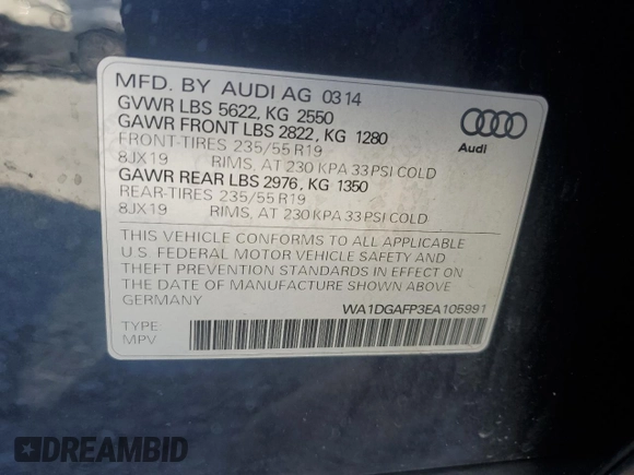 2014 Audi Q5 Premium Plus with VIN WA1DGAFP3EA105991, listed as a Copart auction lot 44204945 with 115,102 mi miles and Salvage Title. Bid and sale history available at carsss.com. Image 13.