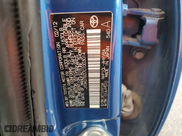 2012 Toyota Prius One with VIN JTDKDTB37C1003014, listed as a Copart auction lot 48722525 with 197,891 mi miles and Salvage Title. Bid and sale history available at carsss.com. Image 15.