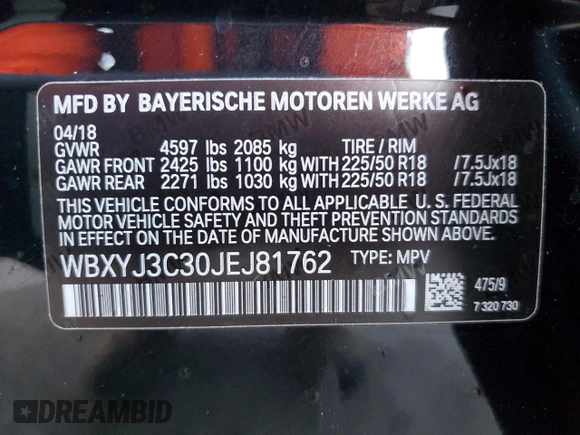 2018 BMW X2 sDrive28i with VIN WBXYJ3C30JEJ81762, listed as a Copart auction lot 37792413 with 24,683 mi miles. Bid and sale history available at carsss.com. Image 15.