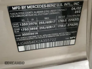 2002 Mercedes-Benz M-Class with VIN 4JGAB54EX2A355722, listed as a Copart auction lot 79066764 with 170,858 mi miles and Salvage Title. Bid and sale history available at carsss.com. Image 12.