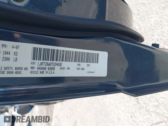 2007 Jeep Patriot Sport with VIN 1J8FF28W87D294692, listed as a IAAI auction lot 42236349 with 127,859 mi miles and . Bid and sale history available at DreamBid. Image 9.
