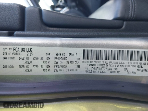 2015 Jeep Grand Cherokee Laredo with VIN 1C4RJFAG9FC775004, listed as a IAAI auction lot 41754534 with 116,893 mi miles. Bid and sale history available at carsss.com. Image 9.