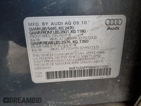 2011 Audi Q5 Premium Plus z VIN WA1LFAFP9BA031020, wystawiony jako Copart lot #88747135 z przebiegiem 177 382 mil mil oraz Szkoda całkowita • Salvage title. Historia ofert i sprzedaży dostępna na DreamBid. Obrazek 12.