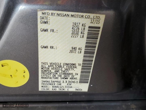 2016 Nissan Altima 2.5 SV with VIN 1N4AL3AP4GC133061, listed as a Copart auction lot 50235685 with 183,134 mi miles and Salvage Title. Bid and sale history available at carsss.com. Image 12.