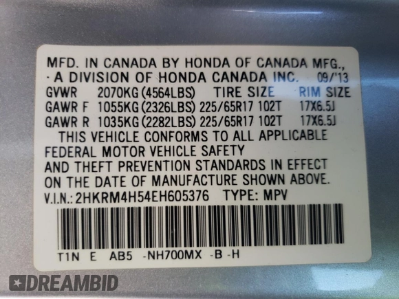 2014 Honda CR-V EX with VIN 2HKRM4H54EH605376, listed as a Copart auction lot 47317355 with 82,250 mi miles and Salvage Title. Bid and sale history available at carsss.com. Image 14.