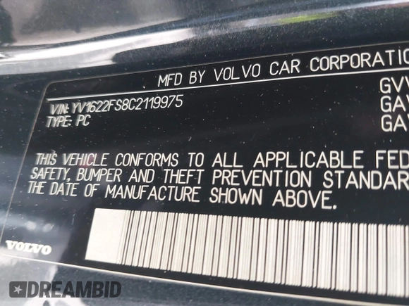 2012 Volvo S60 T5 with VIN YV1622FS8C2119975, listed as a IAAI auction lot 42647679 with 143,661 mi miles and . Bid and sale history available at DreamBid. Image 9.
