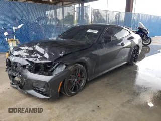 2022 BMW 4 Series 430i z VIN WBA53AP08NCJ06319, wystawiony jako Copart lot #73209604 z przebiegiem Nie podano mil oraz Szkoda całkowita • Salvage title. Historia ofert i sprzedaży dostępna na DreamBid. Obrazek 1.