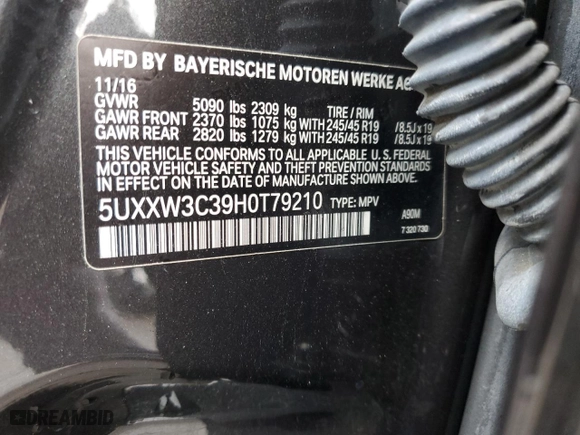 2017 BMW X4 xDrive28i with VIN 5UXXW3C39H0T79210, listed as a Copart auction lot 42303043 with 82,687 mi miles. Bid and sale history available at carsss.com. Image 13.