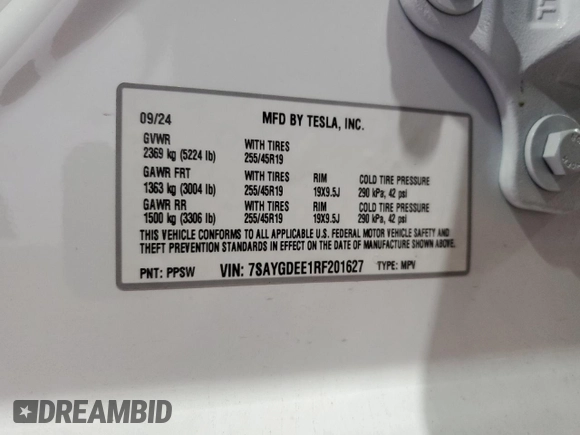 2024 Tesla Model Y Long Range с VIN 7SAYGDEE1RF201627, выставлен на аукционе Copart как лот 60631195 с пробегом 14 356 миль миль и Списание • Salvage title. История ставок и продаж доступна на DreamBid. Изображение 12.